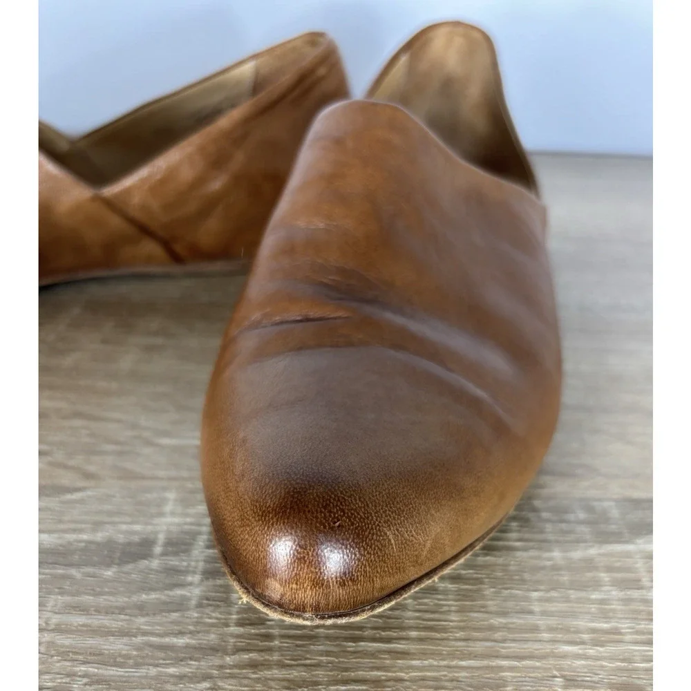 I.N.K. Shoes Made in Italy Cognac Leather Loafers Slip On Flats Burnished Sz 9.5